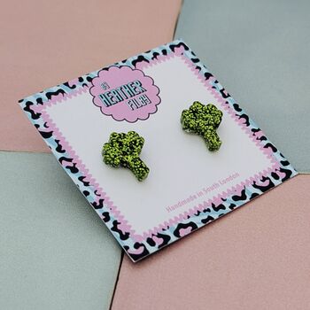 Green Broccoli Glitter Resin Stud Earrings, 2 of 4
