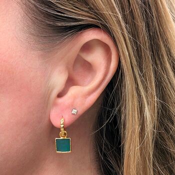 The Square Green Onyx Gold Plated Gemstone Earrings, 2 of 5