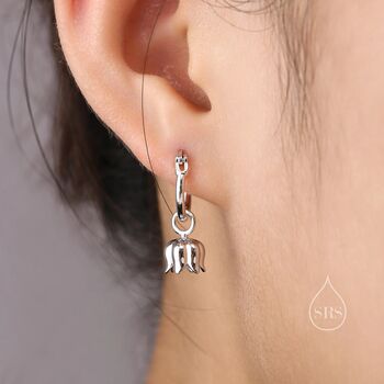 Lily Of The Valley Flower Charm Huggie Hoop Earrings In Sterling Silver, 4 of 12