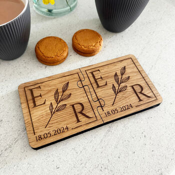 Personalised Oak Veneer Jigsaw Coasters Couple Gift, 6 of 7