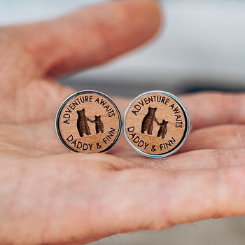 Daddy And Child Bear Own Text Personalised Cufflinks, 2 of 9