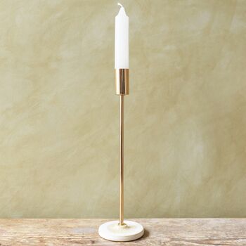 Candlestick Holder With Glazed Base In Gold Toned Metal, 4 of 7
