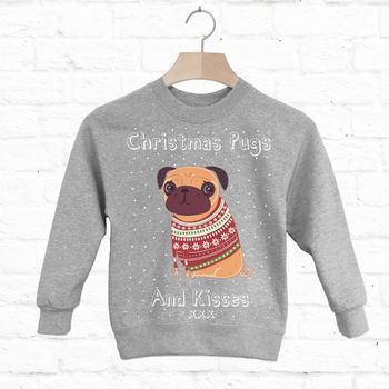 Pugs And Kisses Kids Christmas Sweatshirt, 2 of 5