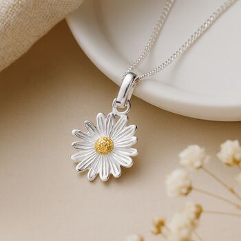 Personalised Sterling Silver Daisy Pendant April Birth Flower, 3 of 9