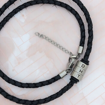 Mens Leather Necklace With Personalised Name Rings, 4 of 6