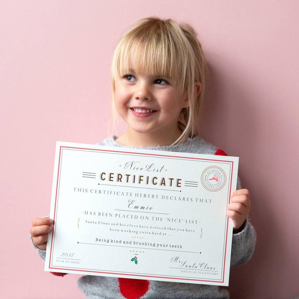 A4 Personalised Nice List Certificate By Button Box Cards