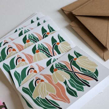 Linocut Snowdrop Notecards Set Of Eight, 7 of 11