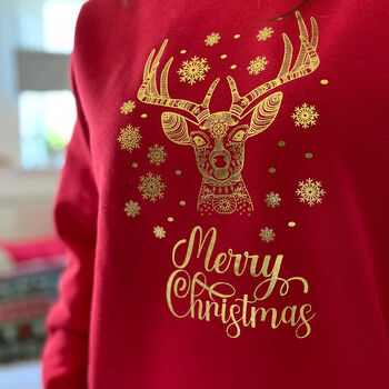 Gold Foil Reindeer Christmas Sweatshirt, Xmas Jumper, 3 of 6