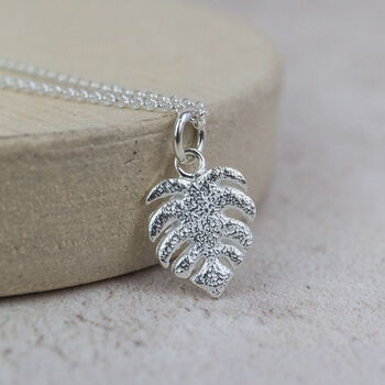 Sterling Silver Textured Monstera Pendant, 3 of 4