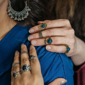 Five Piece Bohemian Stackable Tribal Midi Rings, 6 of 6
