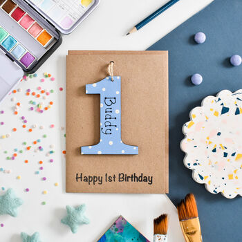 Personalised First 1st Birthday Wooden One Gift Card, 2 of 7