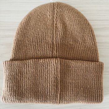 Deep Cuff Tan Beanie With Embroidered Dachshund, 3 of 4