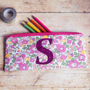 Pink Floral Liberty Fabric Pencil Case With Initial, 3 of 3