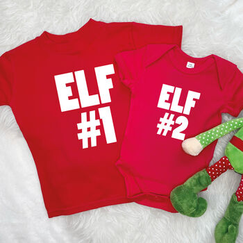 Three Little Elves Matching Kids T Shirt And Babygrow, 2 of 2