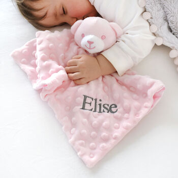 Personalised Pink Bobble Teddy Baby Comforter, 3 of 5