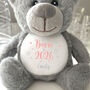 Personalised Born In 2026 Grey Teddy Bear – New Baby Arrival Gift, thumbnail 5 of 8