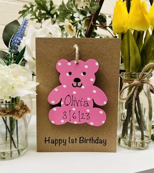 Personalised 1st Birthday Teddy Wooden Keepsake Card, 2 of 4