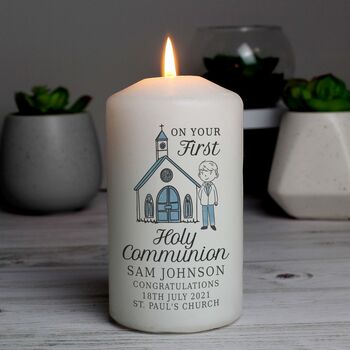 Personalised Boys First Holy Communion Pillar Candle, 2 of 2