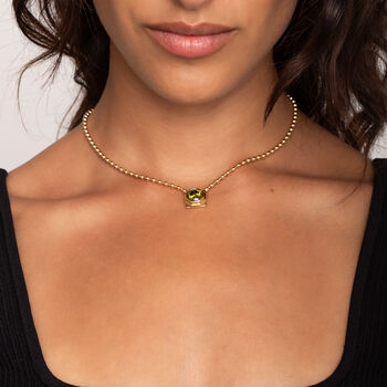 Peridot Cz 18 K Gold Plated Octagon Ball Chain Necklace, 2 of 8