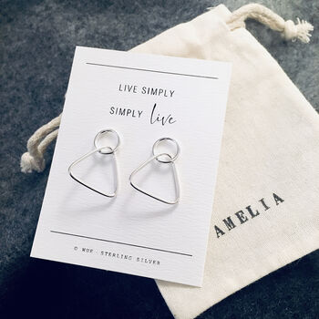 Silver Triangle Earrings. Live Simply, 3 of 5