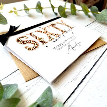 Sixty And Fabulous Handmade Leopard Print Birthday Card, 5 of 6