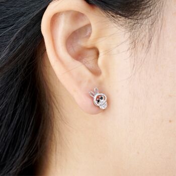 Silver Cz Stone Bunny Stud Earrings, Kids Studs, 2 of 7