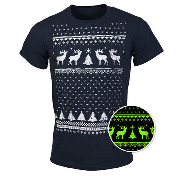 Mens Festive Christmas Reindeer Glow In The Dark Tshirt, 5 of 11