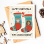 Personalised Couple Christmas Stocking Card, thumbnail 1 of 4