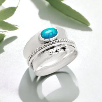 Personalised Wide Opal Spinner Ring In Sterling Silver, 2 of 10