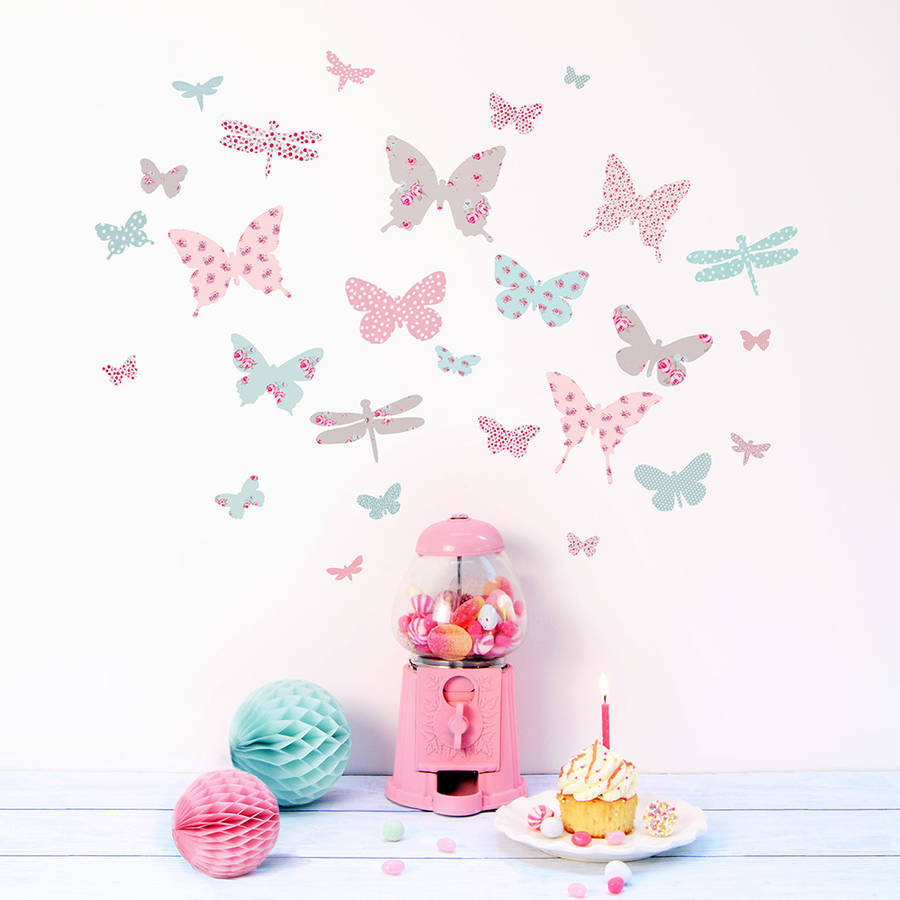 Mini Vintage Floral Butterfly Wall Stickers By Koko Kids