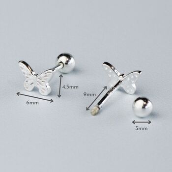 Sterling Silver Butterfly Screw Back Stud Earrings, 2 of 4