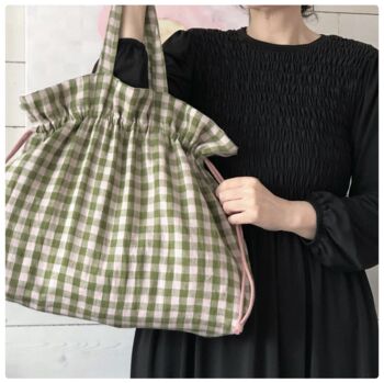 Green Checked Linen Market Bag, 4 of 5