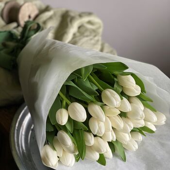 Wrapped Cut White Fresh Tulips, 7 of 10