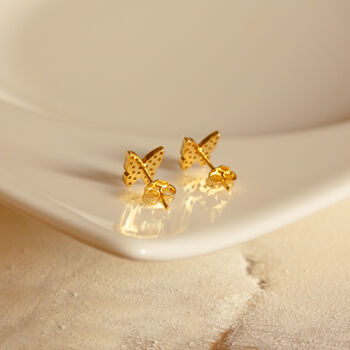 Small Butterfly Shaped Stud Earrings With Stones, 3 of 4