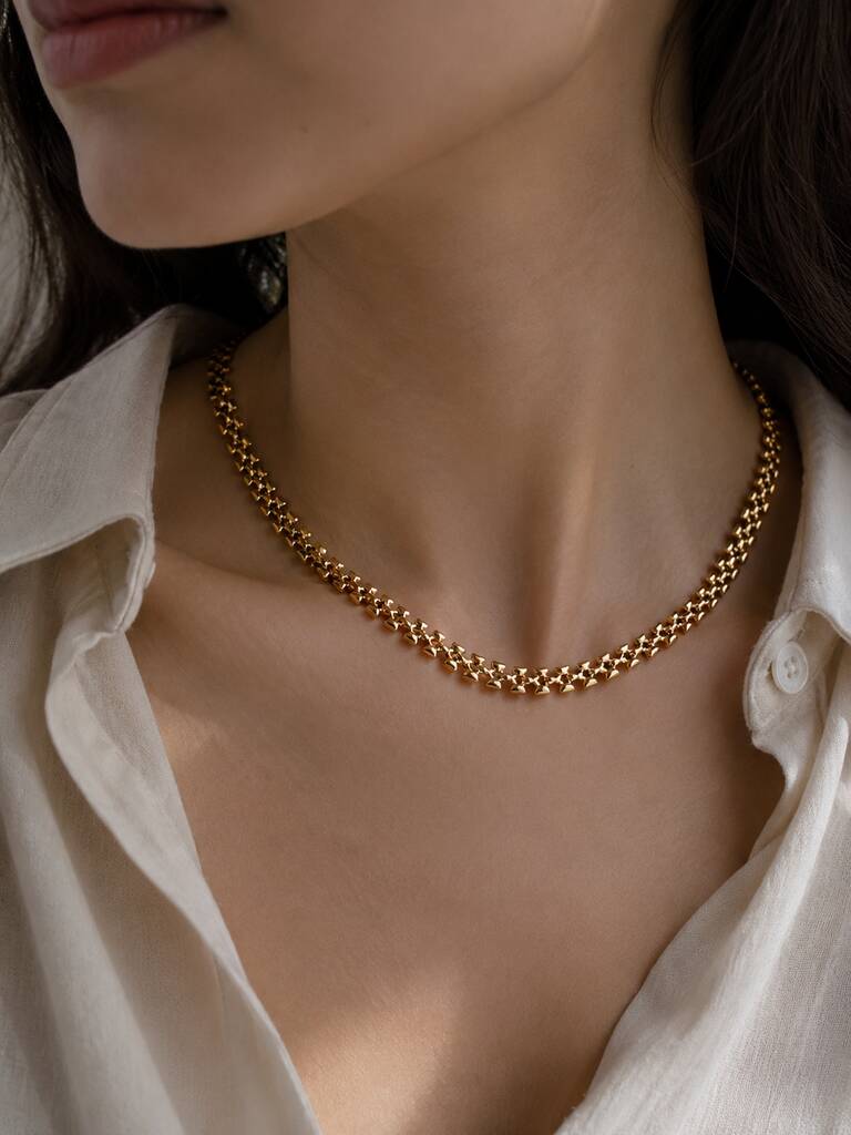 Box Clasp Vintage 18k Gold Link Choker Necklace Structured Minimalistic Everyday Jewellery, 1 of 10