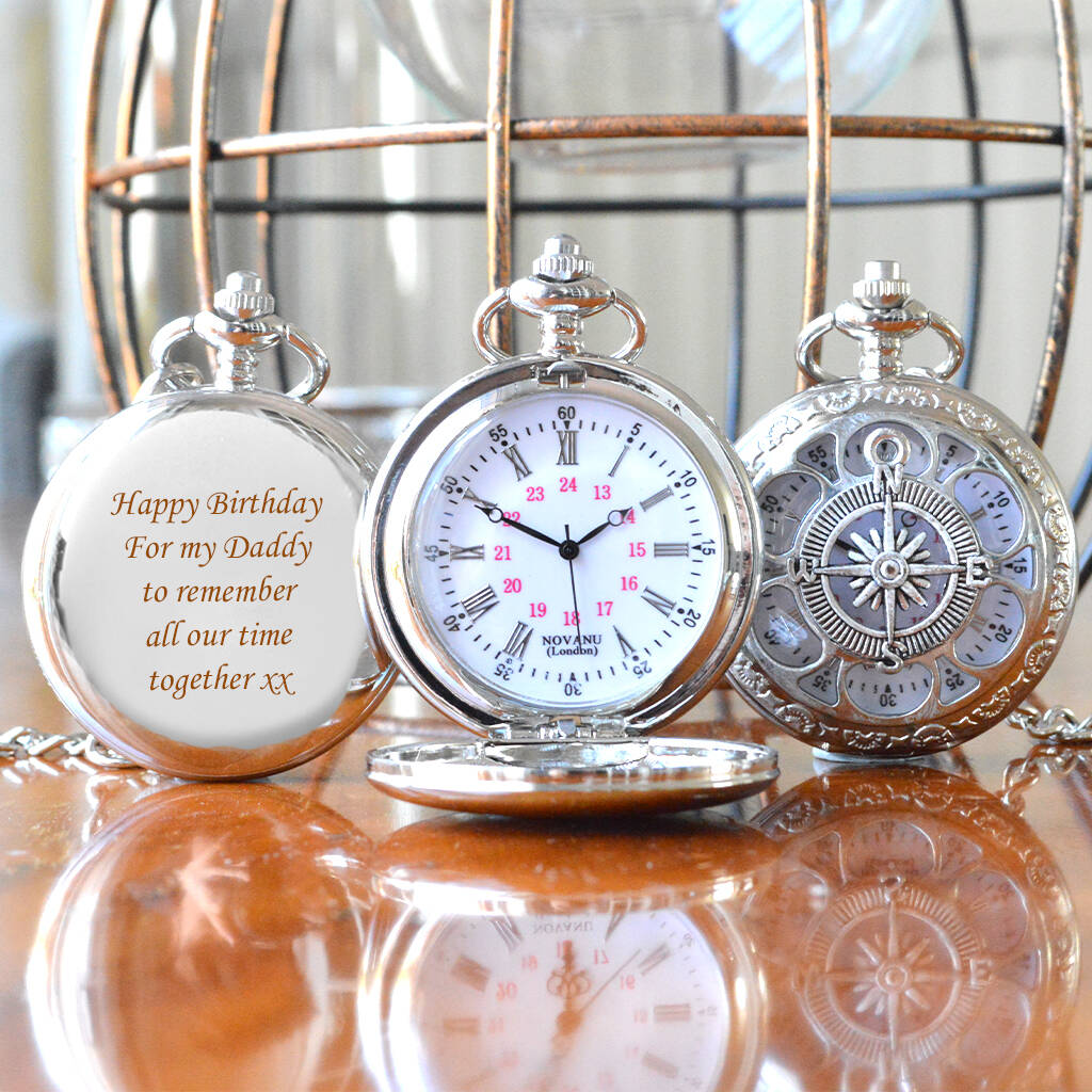 Personalised Silver Plated Pocket Watch Compass Design, 1 of 4