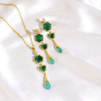 Green Gemstone Onyx Earrings Semi Precious Cz, 4 of 4