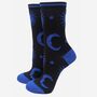 Women's Bamboo Socks Black Blue Celestial, thumbnail 2 of 3