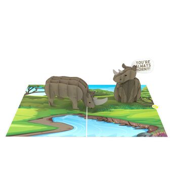 You Make Me Horny! 3D Rhinos Pop Up Silly Funny Anniversary Love Card, 2 of 9