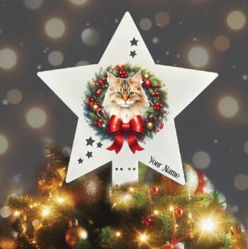 Personalised Tree Topper Cat Christmas Wreath. 20 Different Breeds, 3 of 12