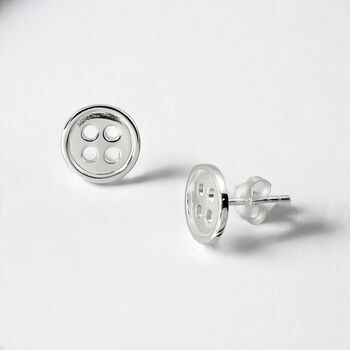 Tiny Sterling Silver Sewing Button Stud Earrings, 2 of 7