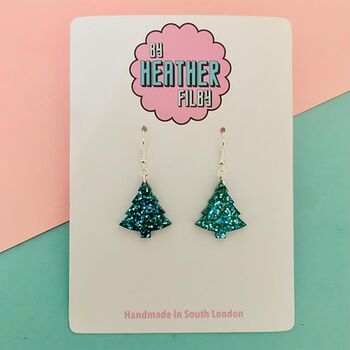 Snowfall / Blue Glitter Christmas Tree Earrings Small And Large, 9 of 10