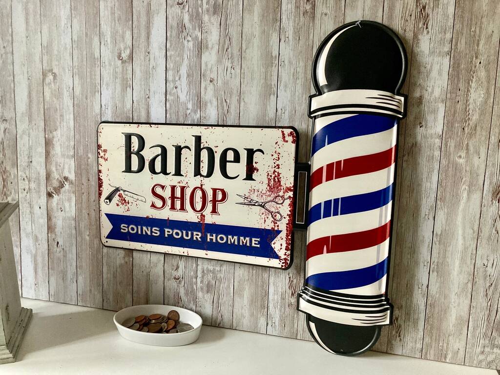 50cm French Metal Barbershop Sign – Vintage Plaque, 1 of 8