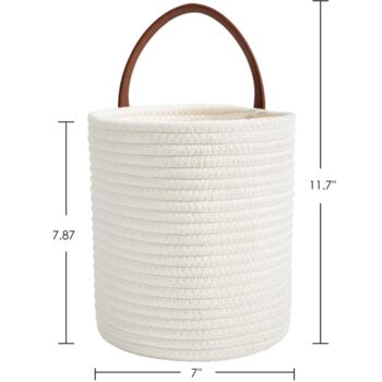 Pack Of Two Modern White Cotton Rope Hanging Baskets, 2 of 4