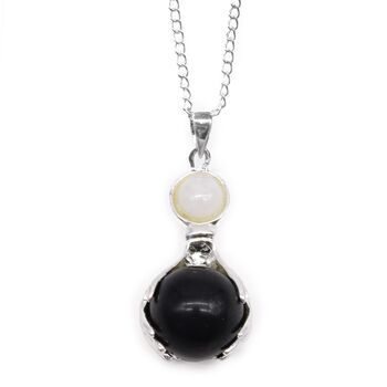 Healing Hands Black Agate Pendant Necklace | Silver Plated, 2 of 7
