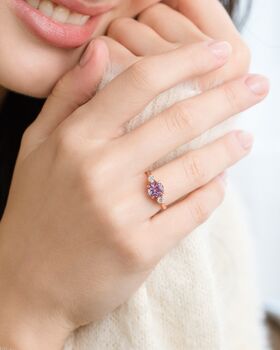 Lavender Amethyst Three Stone Ring In Silver And Gold Vermeil, 8 of 11