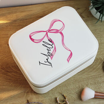 Personalised Pink Bow Travel Jewellery Box Gift For Her, 6 of 6
