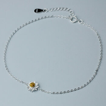 Sterling Silver Daisy Charm Anklet, 2 of 7