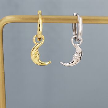 Sterling Silver Moon Face Hoop Earrings, 6 of 12