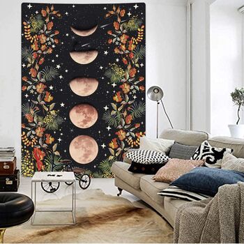 Moon Phase With Flower Vine Tapestry Wall Hanging, 5 of 6